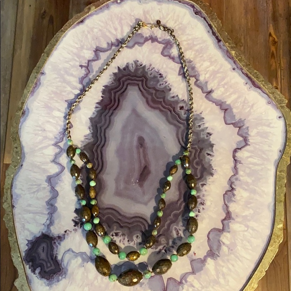 Long brown and aqua necklace